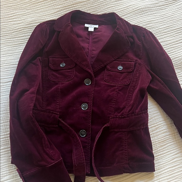 LOFT Jackets & Blazers - LOFT Burgundy Velvet Belted Utility Jacket